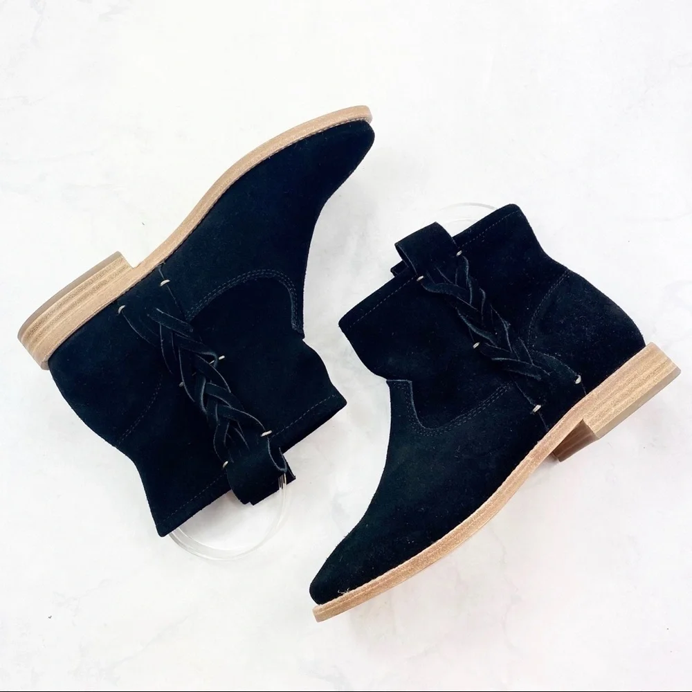 [Soludos] Braided Black Suede Ankle Boots